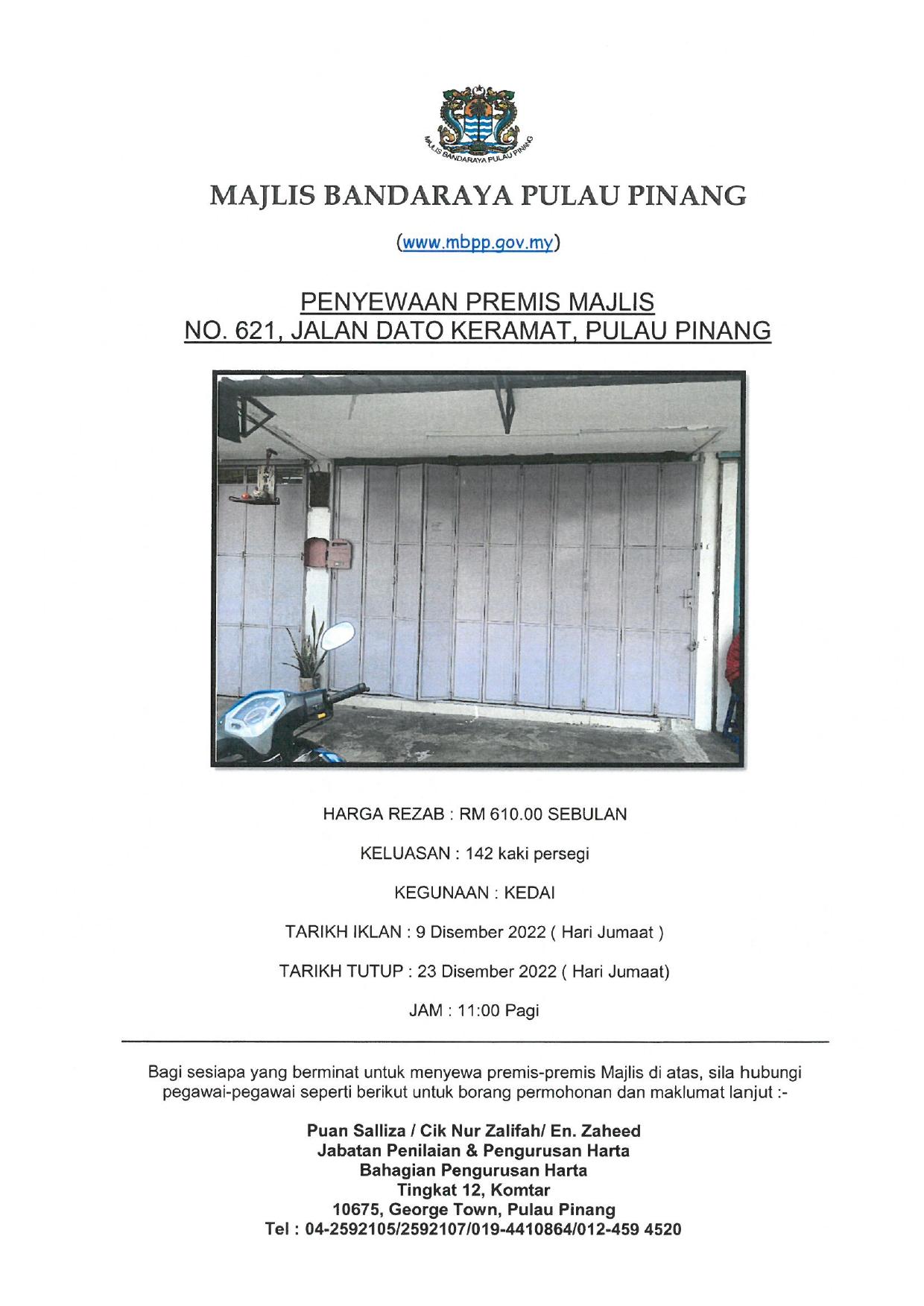 tender iklan penyewaan premis majlis no.621 jalan dato keramat pulau pinang page 0001