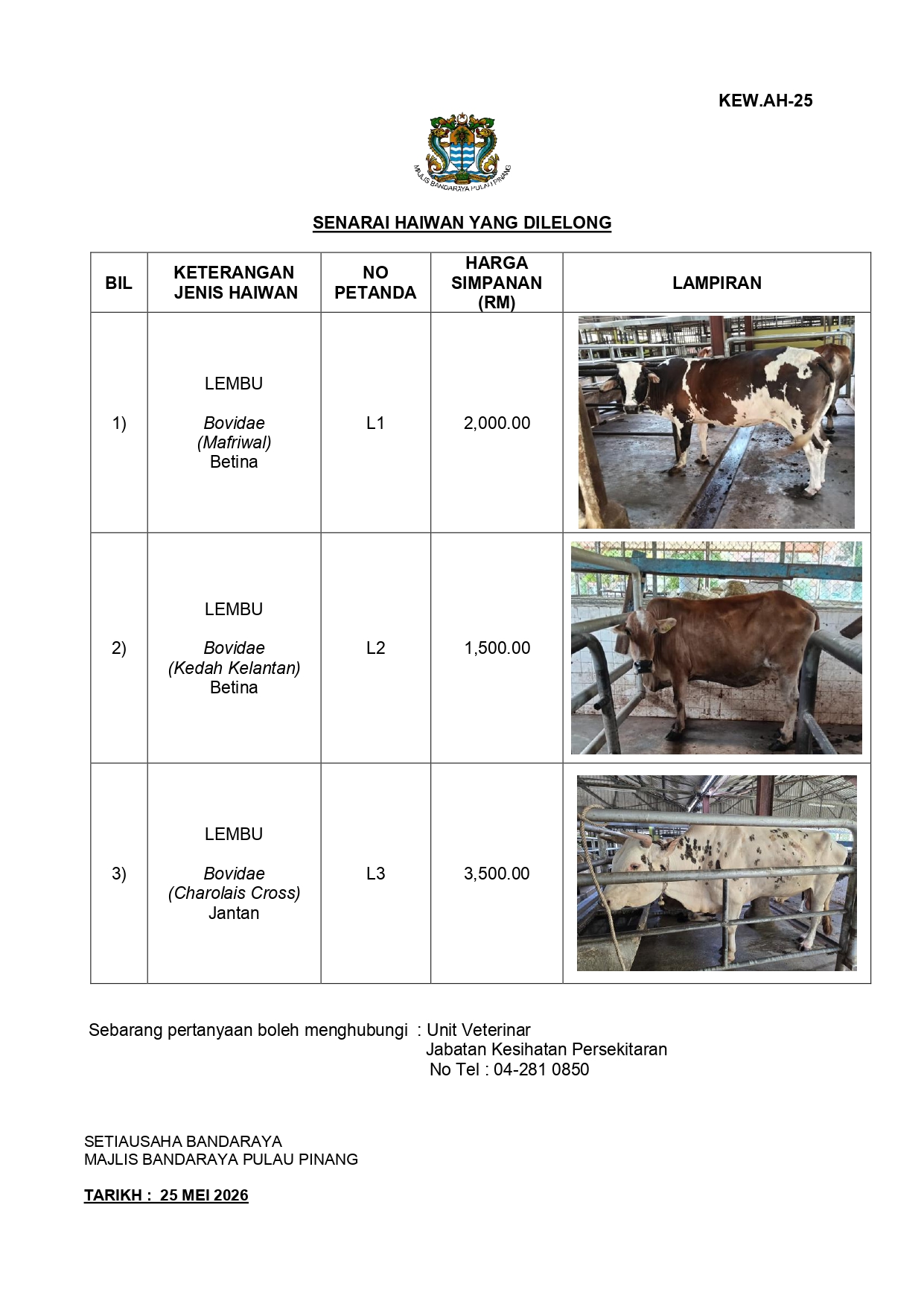 Kenyataan Lelongan Haiwan 25052026 2