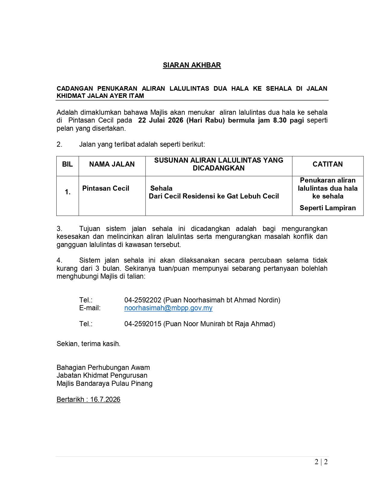 MEMO SIARAN AKHBAR 16.7.2026